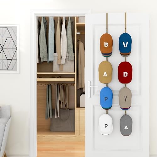 HapiRm Over Door Hat Rack - 2 Packs Hat Organizer with 8 Hooks Design, Hanging Baseball Cap Organizer Storage Holds Up to 40 Caps for Door, Bedroom, Closet (Gold) - Image 5
