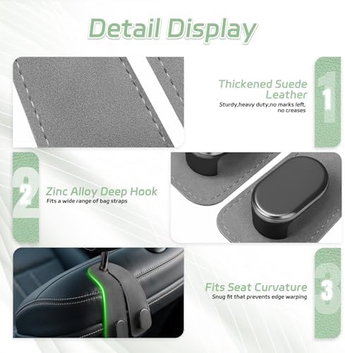 Car Seat Headrest Hooks, 2PCS Universal Car Purse Hook Leather Car Bag Hook - Image 5