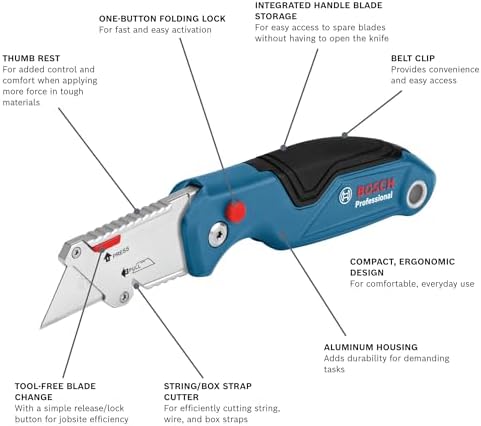 Bosch H11-14100-1 2-Piece Utility Knife Set | Folding and Snap-Off Knives with Robust Design, Integrated Blade Storage, and Belt Clip - Includes 4 Blades - Image 2