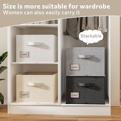 2 Pack Shoe Organizer for Closet, Fits 16-32 Pairs Fabric Shoe Storage Bins Large Shoe Box Storage Containers with Bottom Support for Shoes Space Saving Shoes Holder (Beige, 19.7*15.7*11.8in) - Image 5