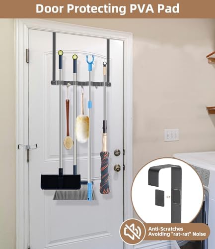 Broom Holder Over The Door with Hooks -304 Stainless Steel (Space grey) - Image 3