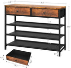 usikey Shoe Rack, 4 Tier Shoe Storage Organizer with 2 Drawers, Metal Shoe Shelf for 12-15 Pairs of Shoes, with 3 Oxford Fabric Shelves and Wooden Top, Shoe Stand for Entryway, Closet, Rustic Brown - Image 3