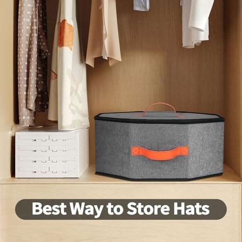 kushon Hat Storage Box for Women & Men, Hardboard Support Cowboy Hat Boxes with 1 Door Hook Hat Organizer for Travel(Grey) - Image 5