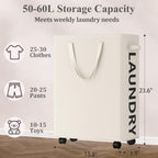 Optish 50L Slim Rolling Laundry Basket with Wheels & Removable Bag, White - Image 4