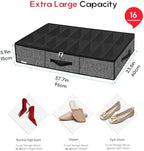 Onlyeasy Sturdy Under Bed Shoe Storage Solution Organizer For Closet Fit 16x2 Pairs, Underbed Shoes Container Bags with Reinforced Handles, Breathable, Linen-like Black, MXAUBS16P2 - Image 2