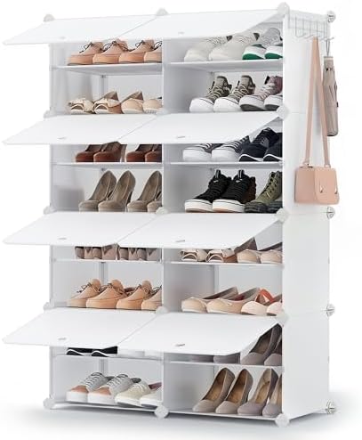 SONGMICS Shoe Rack, 8-Tier with Doors, 32-Pair Storage Cabinet | Shoe Organizer, Steel Frame, Plastic Panel, Bedroom, Entryway, Cloud White, DAMION Collection ULPC034W03 by Unknown
