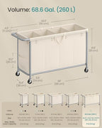SONGMICS Laundry Basket with Wheels, 4-Section, 68.6 Gallons (260 L) - Image 7