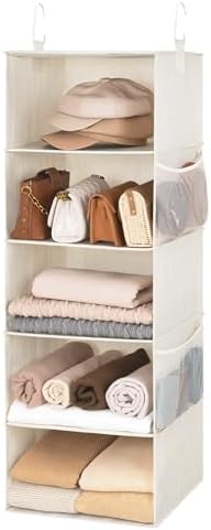 StorageWorks Hanging Closet Organizer for Small Closets, 5 Shelf | Add More Storage to Small Closets with 5 Reinforced Shelves, Perfect for Bedroom, Dorm and RV, Ivory White by StorageWorks
