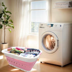 SAMMART 41L Collapsible 3 Handled Plastic Laundry Basket - Foldable Pop Up Storage Container/Organizer - Portable Basket - Space Saving Hamper/Basket (3 handled rectangular, White/Pink) - Image 2