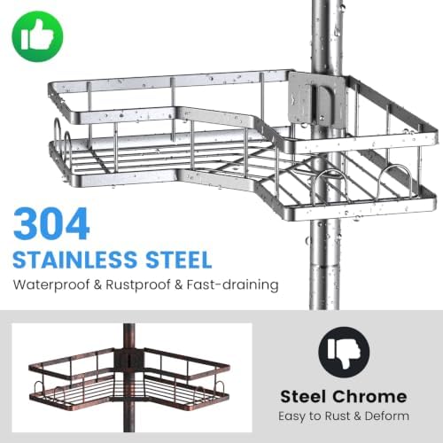 Adjustable Shower Caddy Tension Pole: Rustproof Corner Bathroom Shelves - Image 3