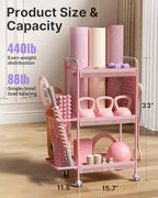 YOTTOY 3-Tier Gym Storage Rack for Home Gym–Multi-Functional Weight Rack, Dumbbell Rack, Yoga Mat Holder with Side Basket & 6 Hooks, Gym Equipment Organizer - Image 5