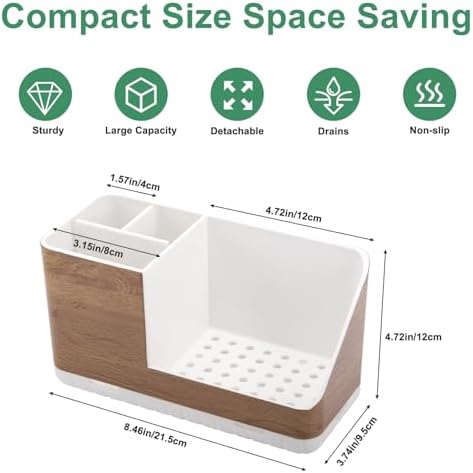 Toothbrush Holders for Bathrooms Countertop Organizer (Wood Grain) - Image 6