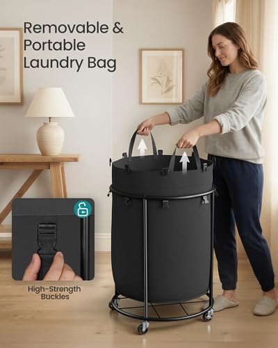 SONGMICS Laundry Basket with Wheels, Removable Liner Bag, 45 Gallon (170 L) - Image 6