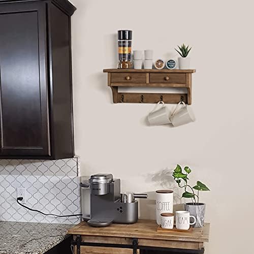Emfogo Coat Hooks Mounted, Rustic Wood Coat Rack Mount Shelf with Hooks, Farmhouse Coat Rack with Shelf & Coat Hook for Entryway, Mudroom, Bedroom, Kitchen, Bathroom(Walnut) - Image 7
