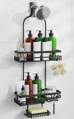 DAOYA Shower Caddy Hanging, Anti-Swing Over Head Shower Caddy, Rustproof Bathroom Organizer with Soap Holder & Hooks by DAOYA