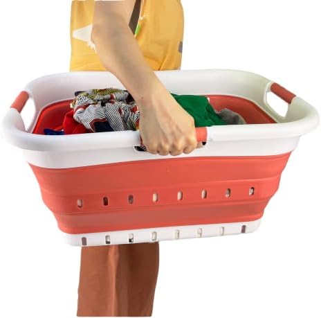 SAMMART Pack of 2 Collapsible Plastic Laundry Basket & Clothes Hamper, Comfort Non-Slip Handle, Foldable Storage Organizer with Space Saving Design, Portable Pop Up Container for Indoor and Outdoor - Image 6