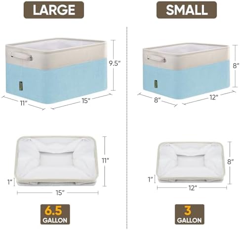 BALEINE 3 Pack Fabric Closet Storage Bins for Shelves, Linen Closet Organizers and Storage, Decorative Baskets for Organizing, Shelf, Clothes, Home, Office (Skyblue, 15''x11''x9.5'') - Image 2