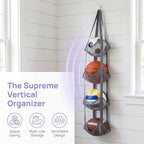 2 Pack Hanging Ball Storage Organizer, 4-Tier Mesh Holder for Basketballs, Soccer Balls and Toys, Space-Saving Ball Organizer for Kids Room, Garage & Home Ball Storage Solution (Purple) - Image 4