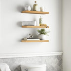 BAYKA Light Oak-Toned Floating Shelves 15.7in, Set of 3, Wall Mounted Shelf - Image 6