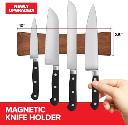 10 Inch Acacia Wood Magnetic Knife Holder with Multipurpose Use, Magnetic Knife Holders for Kitchen, Wooden Knife Rack, Magnet Strips for Knives & Metal Utensils, Tool Holder, Art Supply Organizer - Image 2