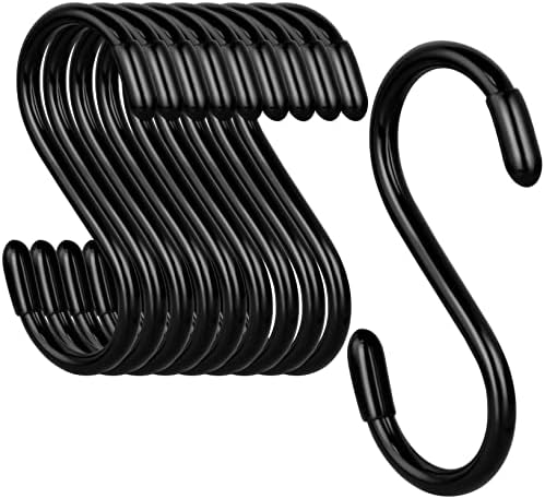 3 Inch Vinyl Coated S Hook,S Hooks for Hanging Plants ,10 Pack Non Slip Heavy Duty S Hooks ,Small Rubber Coated Steel Metal Black Closet S Hook for Hanging Jeans Plants Jewelry Pot Pan Cups Towels by DINGEEUtilityHook