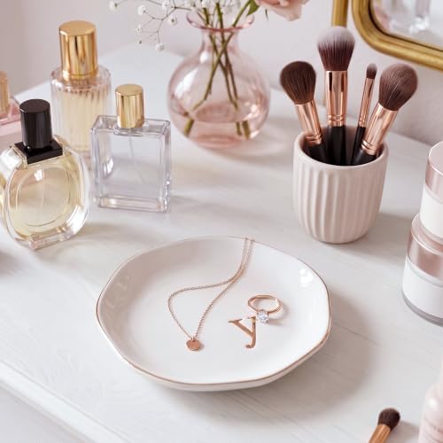 Ceramic Jewelry Tray, White Initial Y Personalized Jewelry Dish - Image 4