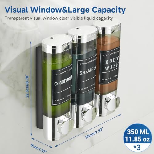 Shower Shampoo Dispenser 3 Chamber No Drill Wall-Mounted,Shampoo and Conditioner Dispenser Shampoo for Shower Wall Mounted Body Wash for Bathroom,Chrome - Image 4