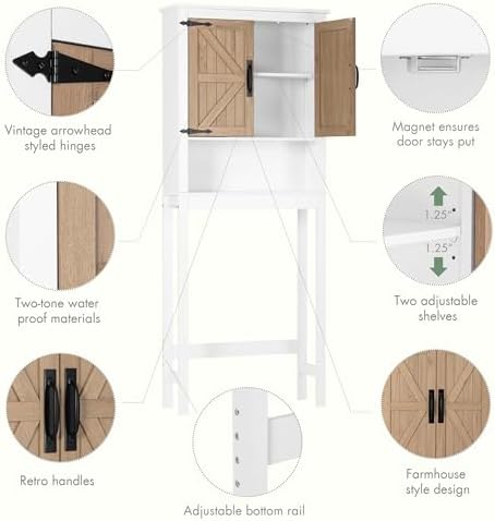 Spirich Over the Toilet Storage Cabinet with Wood-Grain Barn Doors, White - Image 4