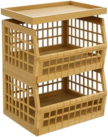 Bamboo Stackable, Open Front, Large Storage Bins With Tray Lid -Set of 2 by altCooking+Hub