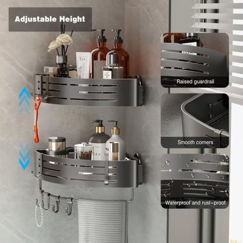 Voldra 2 Pack Corner Shower Shelves, Aluminum Stick On Showers Organizer, Modern Style, Triangular Corner Shelf, No Drilling Required - Image 2