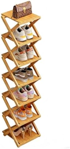 Bamboo Shoe Rack - No Assembly Required, Tall Narrow Foldable Shoe Organizer, Space-Saving Multifunctional Shelf for Entryways, Corners, Bedrooms, Balconies, 7 Layer(Reinforced and Thickened) by XZXWZX