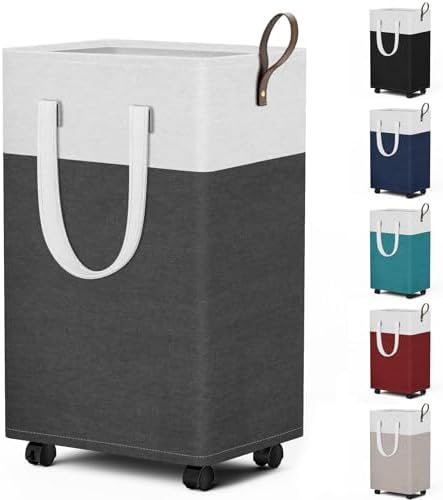 HomeHacks 75L Rolling Laundry Basket with 4 Wheels Collapsible Gray by HomeHacks