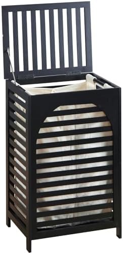 Laundry Hamper with Lid,Bamboo Large Waterproof Clothes Laundry Basket,Removable Washing Bags with Handles,clothes basket (Black) by Kitsanery