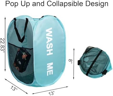 Mesh Laundry Hamper 2Pack Pop Up Hamper with Strong Handles, Collapsible Laundry Basket for Home, Bathroom, Bedroom, Travel Storage Hamper(Grey + Sky Blue) - Image 3