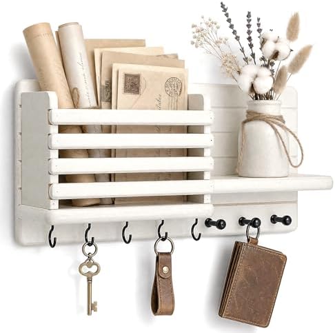 Rebee Vision Key Holder Wall Mount with Mail Slot for Hoom Decor, White by REBEEVISION
