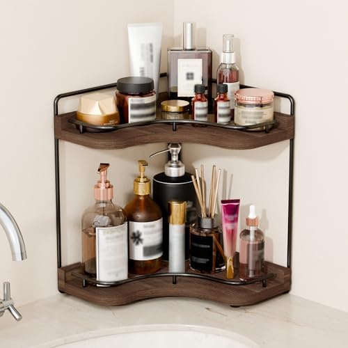 2-Tier Corner Bathroom Counter Organizer for Storage, Dark Brown by Unknown