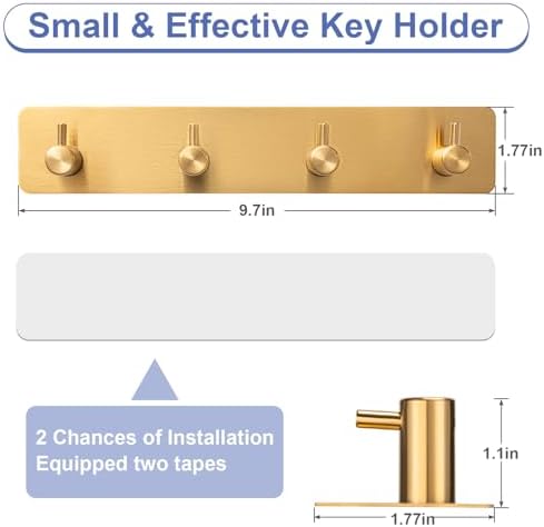 Key Holder with 4 Hooks,Adhesive Key Hanger Organizer for Wall Mount - Image 2