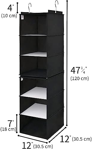 GRANNY SAYS 6-Shelf Hanging Closet Organizer, Foldable Storage, Black | Separable to 2 Pack 3-Shelf Hanging Shelves, No-Sag Support, Keeps Clothes Neat, Folds Flat, Fits RV, Dorm & Small Closets - Image 3