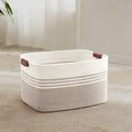 45L Small Woven Laundry Basket Hamper with Leather Handles,Brown by SunNewt