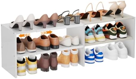 X-cosrack Long White 11.02″Shoe Rack for Closets, Stackable and Expandable Shoe Organizer, Suitable for Entryways, Garages, Storage Shelves Made of MDF, Oxford Cloth and Iron by X-cosrack