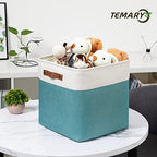 Temary Fabric Storage Cubes 13x13 Storage Baskets for Organizing, 4Pack Large Fabric Storage Bins with Handles Cube Storage Baskets for Storage Clothes, Books (White&Teal) - Image 5