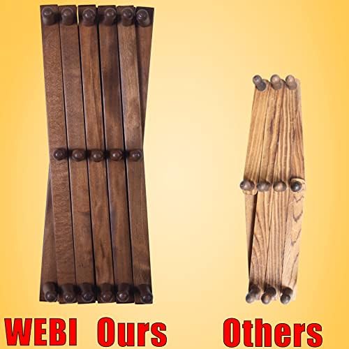 WEBI Accordion Wall Hanger,Expandable Wooden Hat Rack for Wall Mounted Coat Rack,Accordion Hat Hooks Holder for Baseball Caps,17 Peg,Walnut Color - Image 3