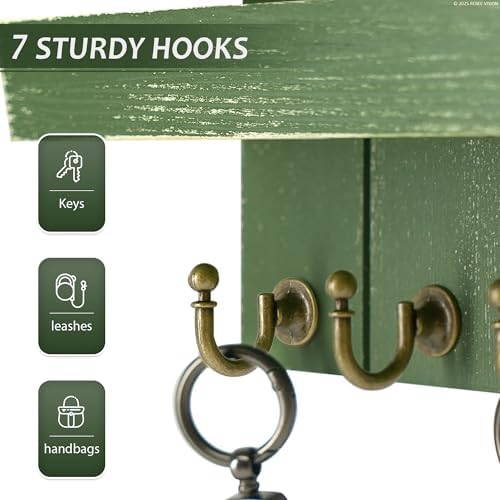 Rebee Vision Key Holder Wall Mount with Shelf &7 Hooks for Entryway, Green - Image 6