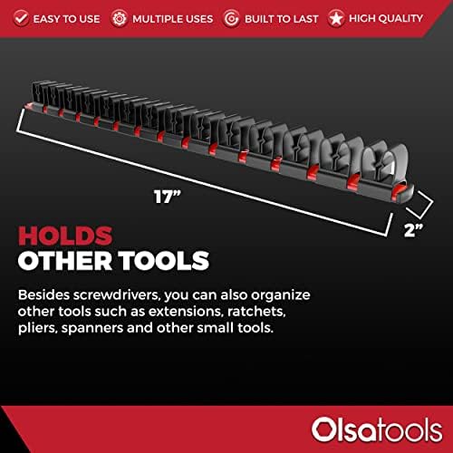 Olsa Tools Premium Wall-Mount Screwdriver Organizer - Red Nylon with Black Clips - Holds 14 Screwdrivers - Part: 1030 - Image 4