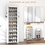 VTRIN Vertical Narrow Shoe Rack Organizer Tall Shoe Rack for Closet Entryway 10 Tier Non-Woven Cover Shoe Shelf Holds 20-22 Pairs Free Standing Shoe Storage Cabinet with Dustproof Cover, White - Image 5