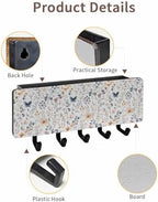 Watercolor Flower Key Holder Wall Mount,Spring Farm Leaf Country Retro Plant Black Hanging Mail Organizer with 5 Key Hooks Wall Decorative,Adhesive Key Rack with Shelf for Kitchen Entryway Decor - Image 2
