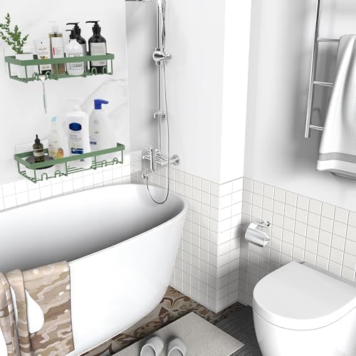 Moforoco Shower Caddy Shelf Organizer Rack, Self Adhesive Black Bathroom Shelves Basket, Home Farmhouse Wall Inside Organization and Storage Decor Rv Accessories, First Camper Apartment Essentials - Image 4