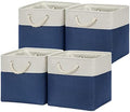 Temary Fabric Storage Cubes for Organizing 4Pack Blue Fabric Storage Basket 12 Inch Cube Storage Bins with Handles for Organizing Toys, Shelf Baskets for Home Office Closet (White&Blue) by TEMARY