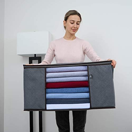 VENO 3 Pack Oversize Clothes Storage Bag with Reinforced Handle 34 Gallon | Thick Container Bins Organizer for Blankets, Comforters, Bedding, Foldable w/ Sturdy Zipper, Clear Window, Grey(34 Gallon) - Image 4