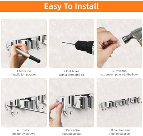 CUXIXA 2 Pack Mop and Broom Holder Wall Mount, Non-slip Broom Hanger Wall Mount, Heavy Duty Mop Broom Organizer for Kitchen Garden Garage Laundry Room Wall Decor Organization and Storage Silver 4R5H - Image 6